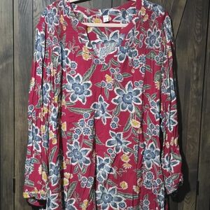 Pink Relaxed Buttoned Blouse with Floral Design